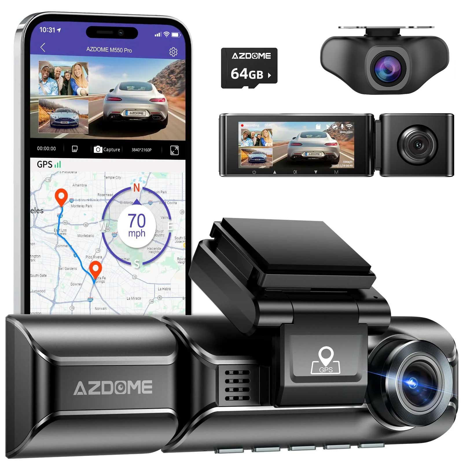 AZDome M770 Pro 3CH 4K Wifi GPS 64gb dashcam