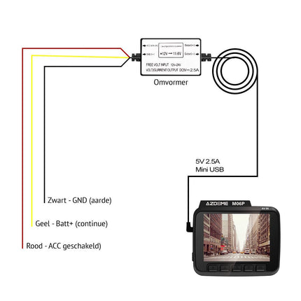 AZDome Continue voeding Mini USB 3-draads