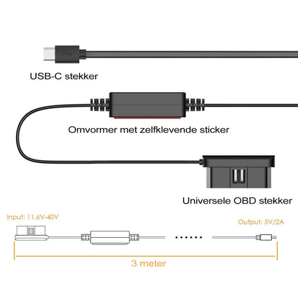 Vantrue VP04 OBD permanente voeding USB-C